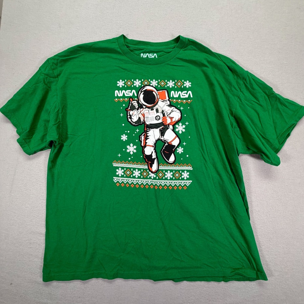 NASA Graphic T-Shirt Mens 3XL Green Ugly Christmas Sweater Astronaut
